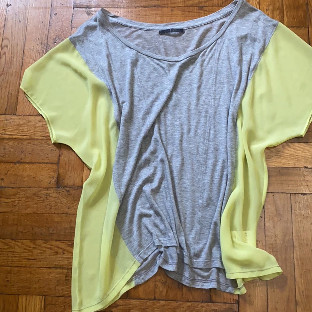 Velvet - Oversized Tee Shirt - Grey/Lime Green - Two tone Sheer/Cotton- Size L